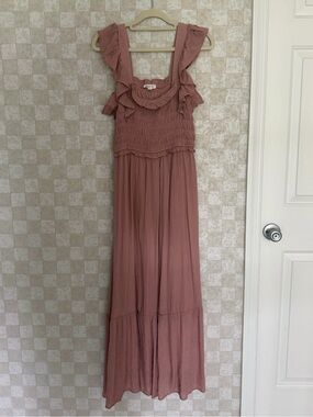 Women’s Ruffled Smocked Maxi Dress - Dusty Rose - Bridal Baby Shower Casual